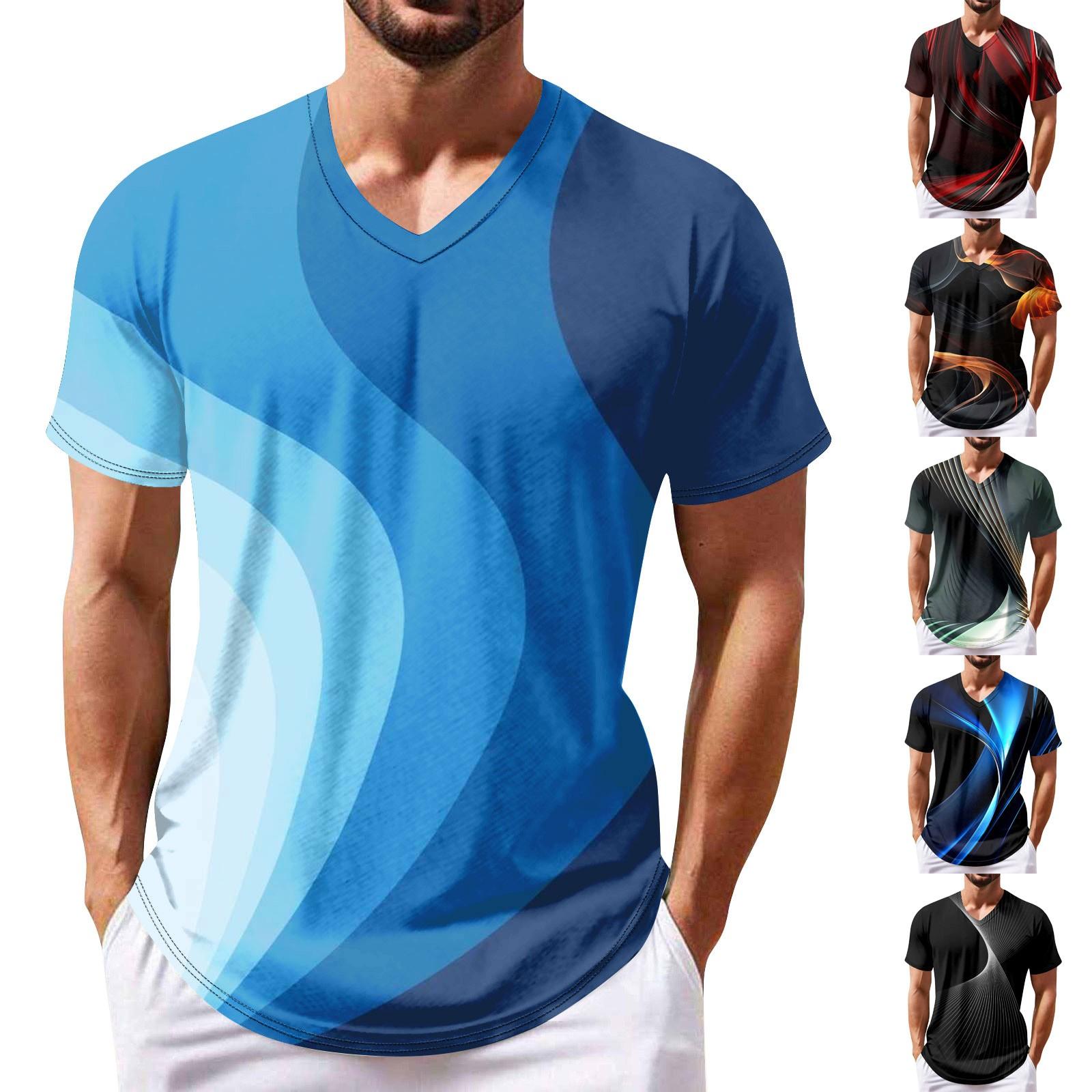 Jiangnan C Zomer Nieuw Heren Populair T-shirt Bedrukt V-hals T-shirt met Korte Mouwen S rood