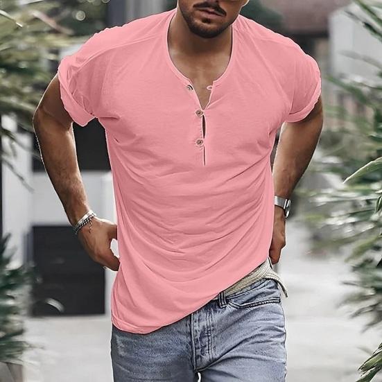 NovaNet Zomer heren T-shirt met knopen Ronde hals Korte mouwen Slim fit Effen kleur Trui Middellange lengte Casual Dagelijks dragen Sport Reistop M zwart