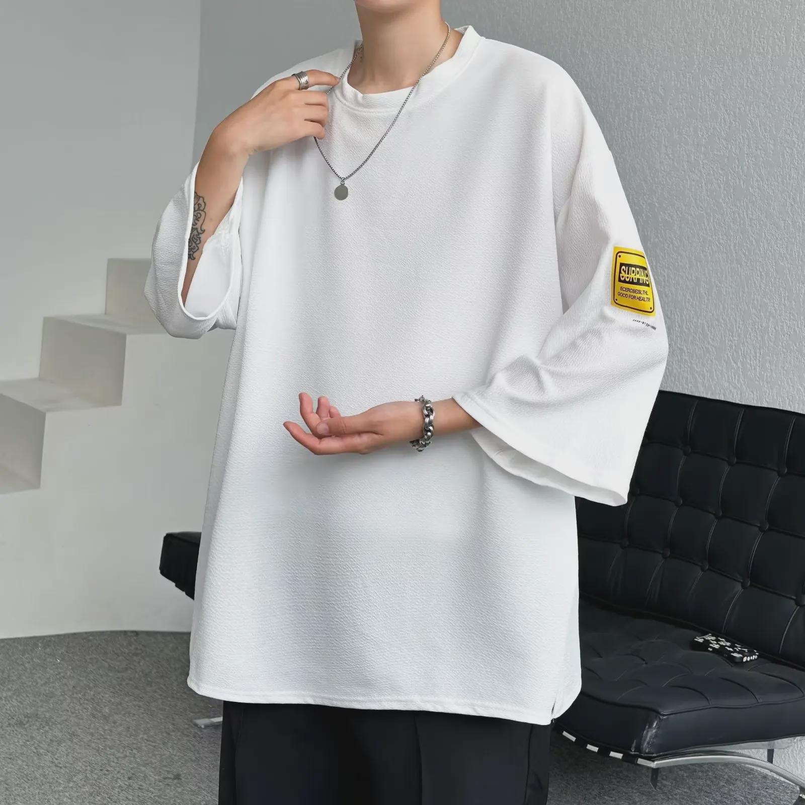 StrideBox Men's Plus Size Japanese Style Summer 3/4 Sleeve Loose T-Shirt XL zwart