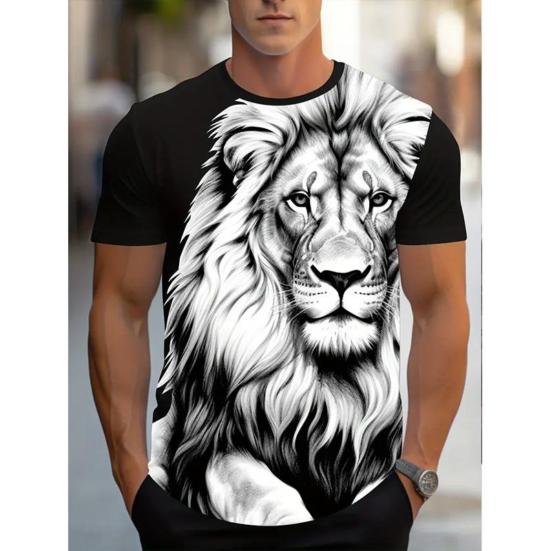 Happy Show Nieuwe zomer herenmode T-shirt persoonlijkheid leeuw bedrukt heren T-shirt top XS