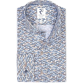 R2 Amsterdam Overhemd Lange Mouw  R2 Overhemd Print Auto Blauw