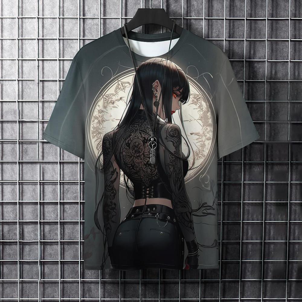 The second face a man Cartoon Animal Heren T-shirt Coole Samurai Tattoo Grafische T-shirts Trend Casual Harajuku Streetwear 3D Geprinte Hiphop T-shirts Tops L grijs