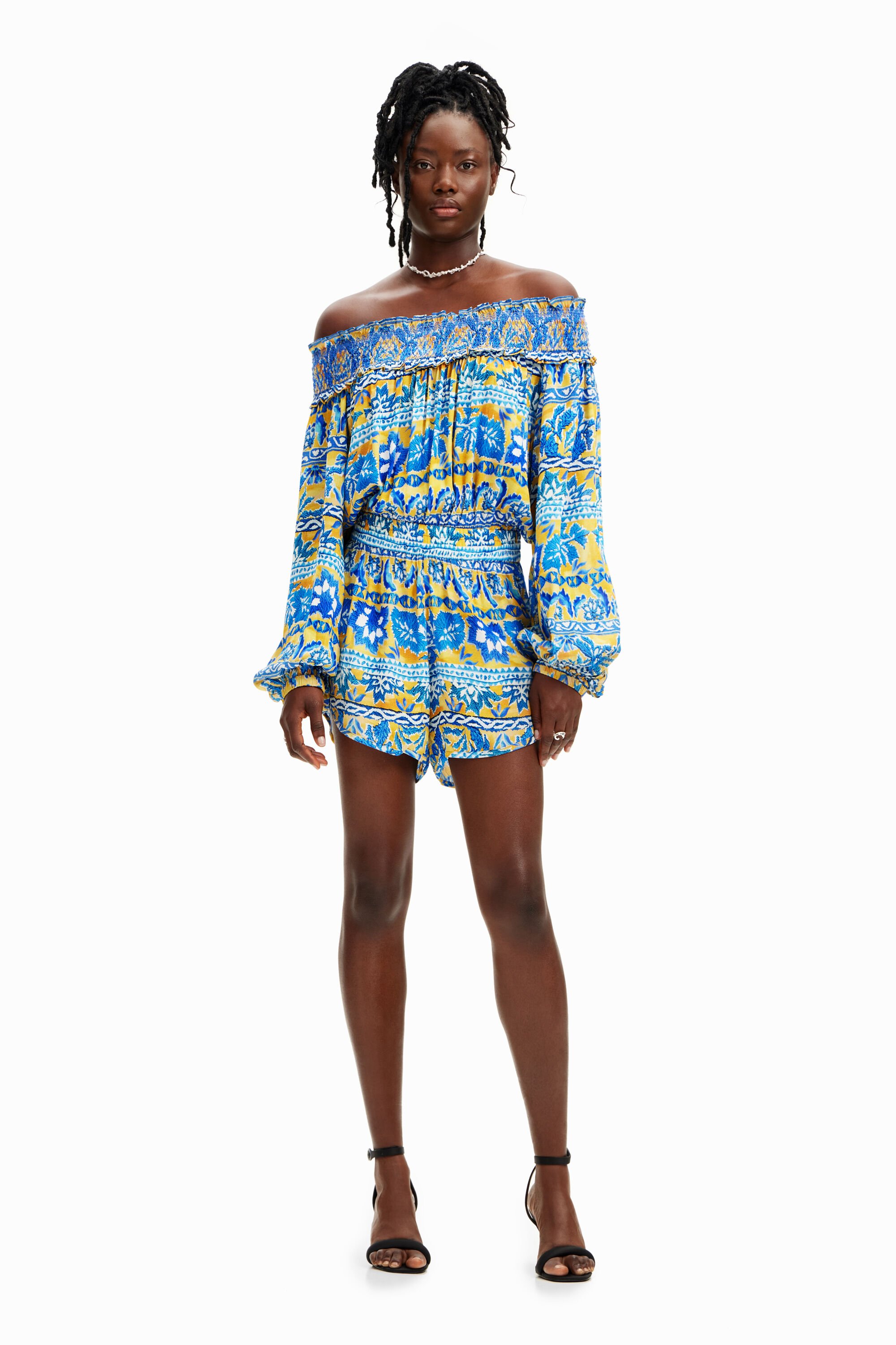 Desigual Korte blauwe jumpsuit Stella Jean - BLUE