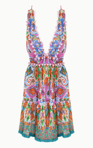 Jurkjes Ibiza Pompon V-Hals Jurk Multicolor Roze