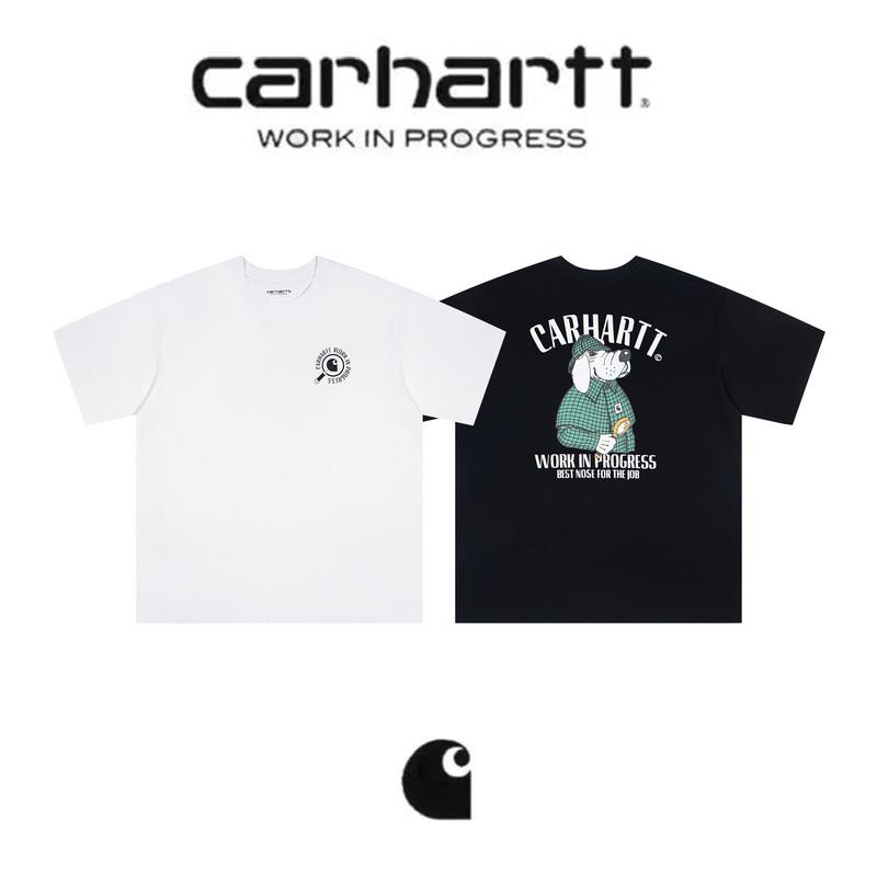 Carhartt 2025 Zomer Nieuw Heren en Dames Katoenen Losse Ronde Hals Nieuw Detective Patroon Print T-shirt S zwart