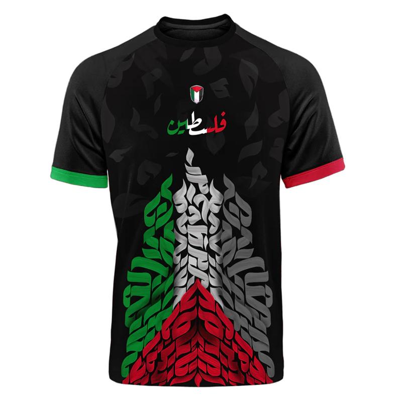 ETST37 Mode Palestina vlag voetbal T-shirts zomer casual 3D geprint heren sportshirt losse ronde hals snel drogend ademende T-shirts tops S