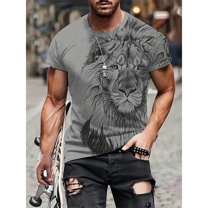 Happy Show Nieuwe zomer herenmode T-shirt persoonlijkheid leeuw bedrukt heren T-shirt top XS zwart