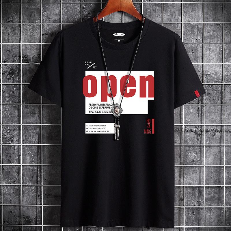 PCD16KL S-6XL 5 kleuren heren T-shirt met korte mouwen, comfortabel ronde hals, puur katoen, casual T-shirt 4XL zwart