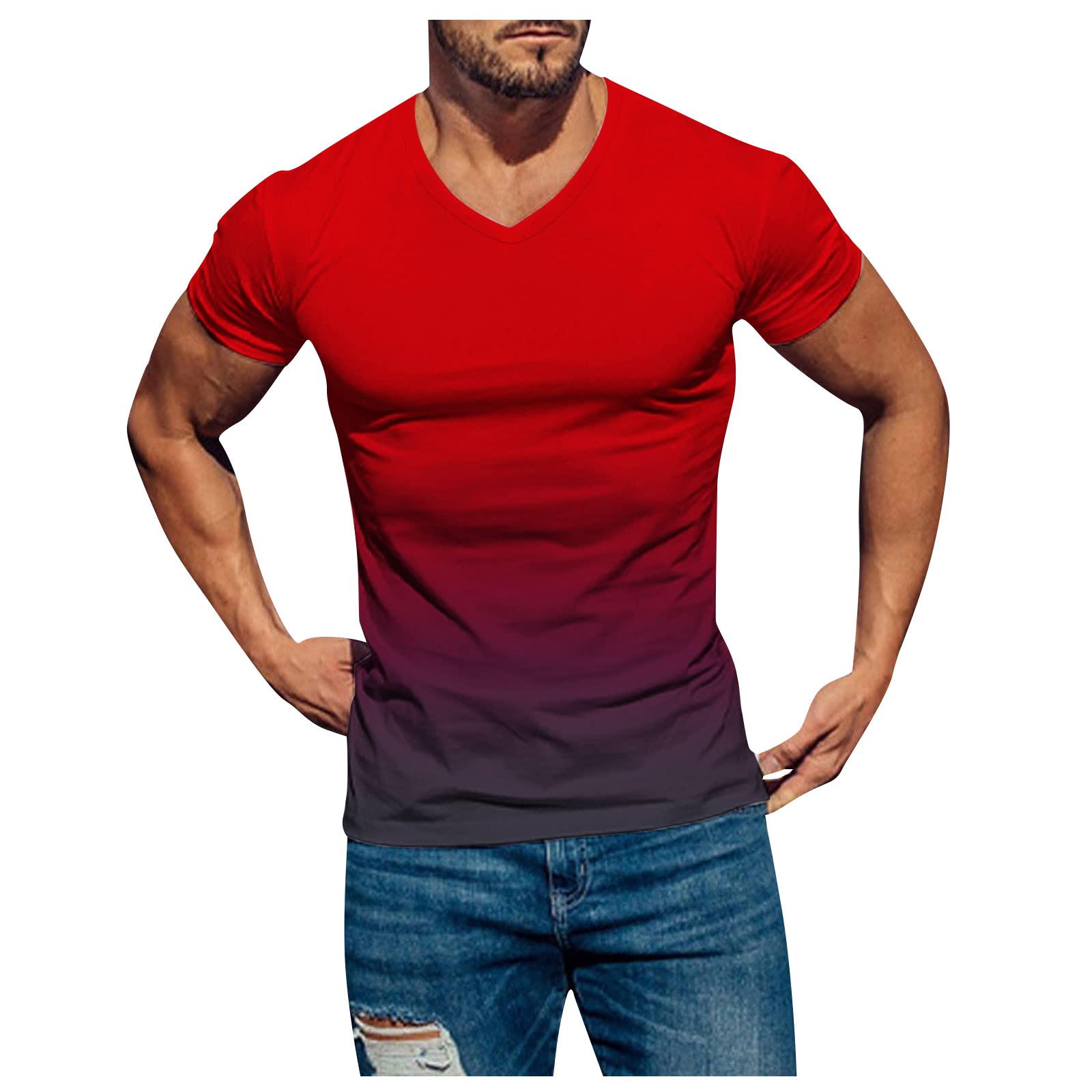 Linglong (ZO)Heren T-shirts Casual shirts met korte mouwen Gradiënthals Zachte losse pasvorm Grafische T-shirts Zomer-t-shirts voor heren L legergroene kleur