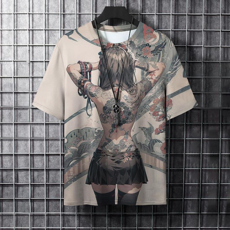 ETST WENDY 005 Cartoon Animal Heren T-shirt Coole Samurai Tattoo Grafische T-shirts Trend Casual Harajuku Streetwear 3D Geprinte Hiphop T-shirts Tops S