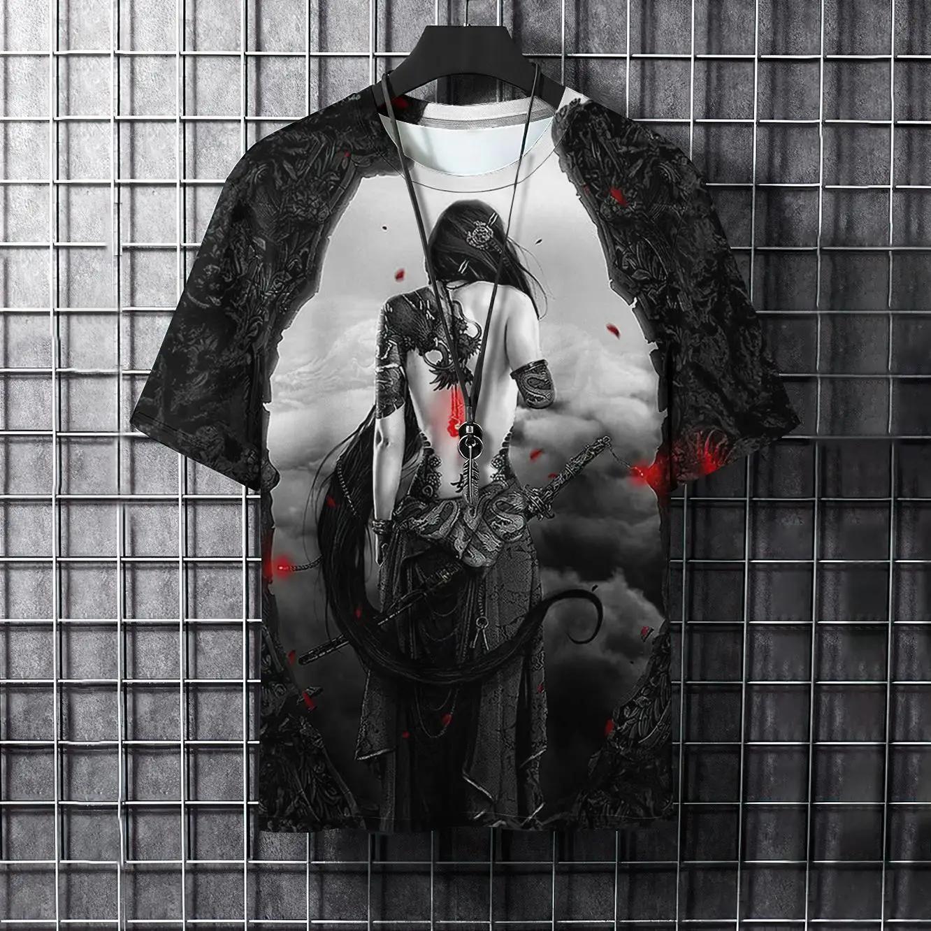 ETST 05 Cartoon Animal Heren T-shirt Coole Samurai Tattoo Grafische T-shirts Trend Casual Harajuku Streetwear 3D Geprinte Hiphop T-shirts Tops S