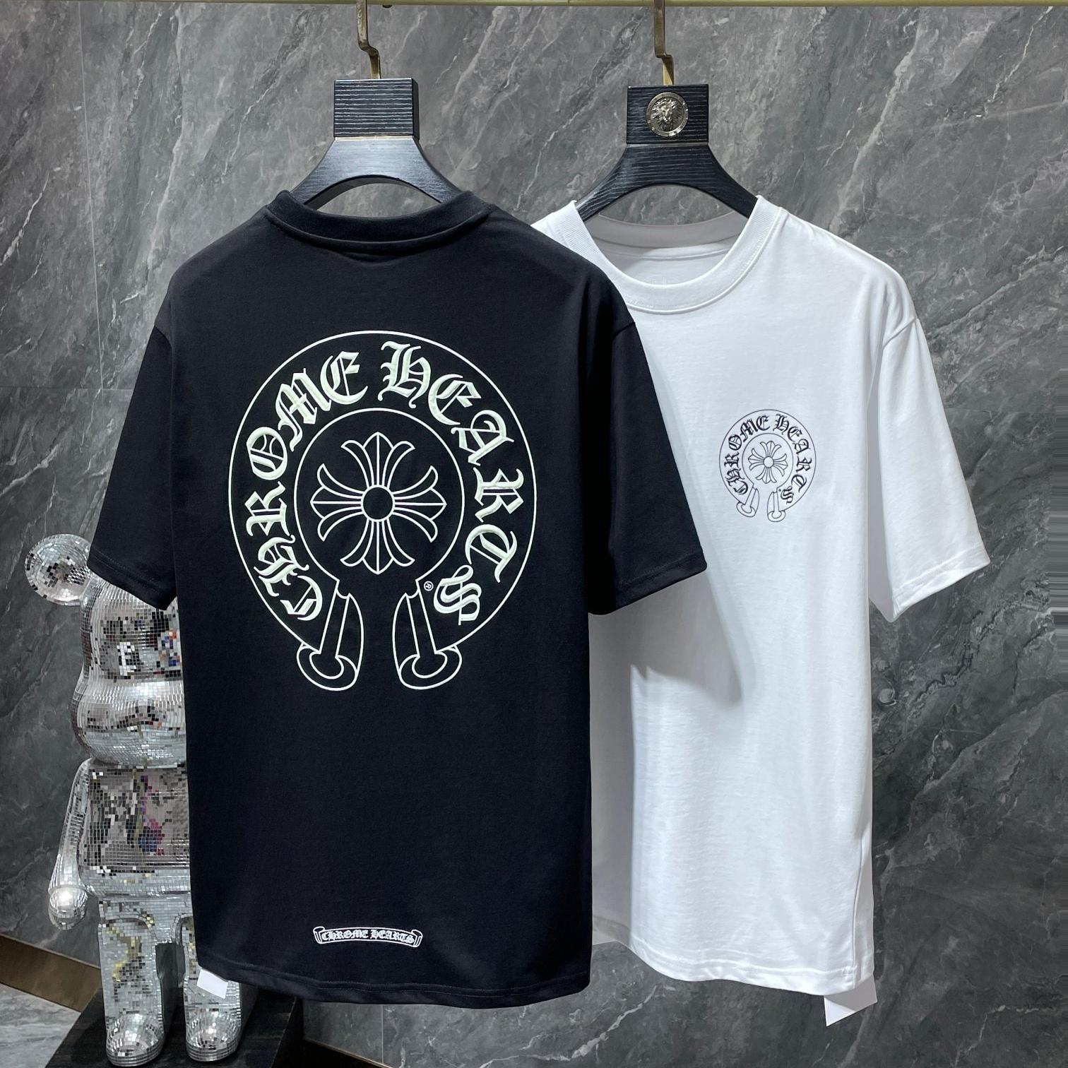Chrome Hearts 8702  2025 Zomer Nieuw Hoogwaardig Katoen Ronde Hals Los Groot Maat Heren en Dames T-shirt Koppel T-shirt S zwart