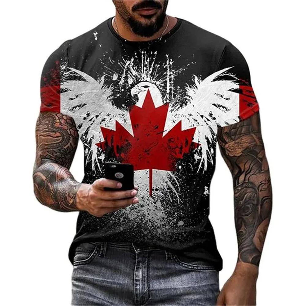 ETST 007 Mode Canada Maple Leaf Flag 3D Print Heren T-shirts Zomer Ronde Hals Losse Korte Mouw Oversized T-shirts Herenkleding Tops S