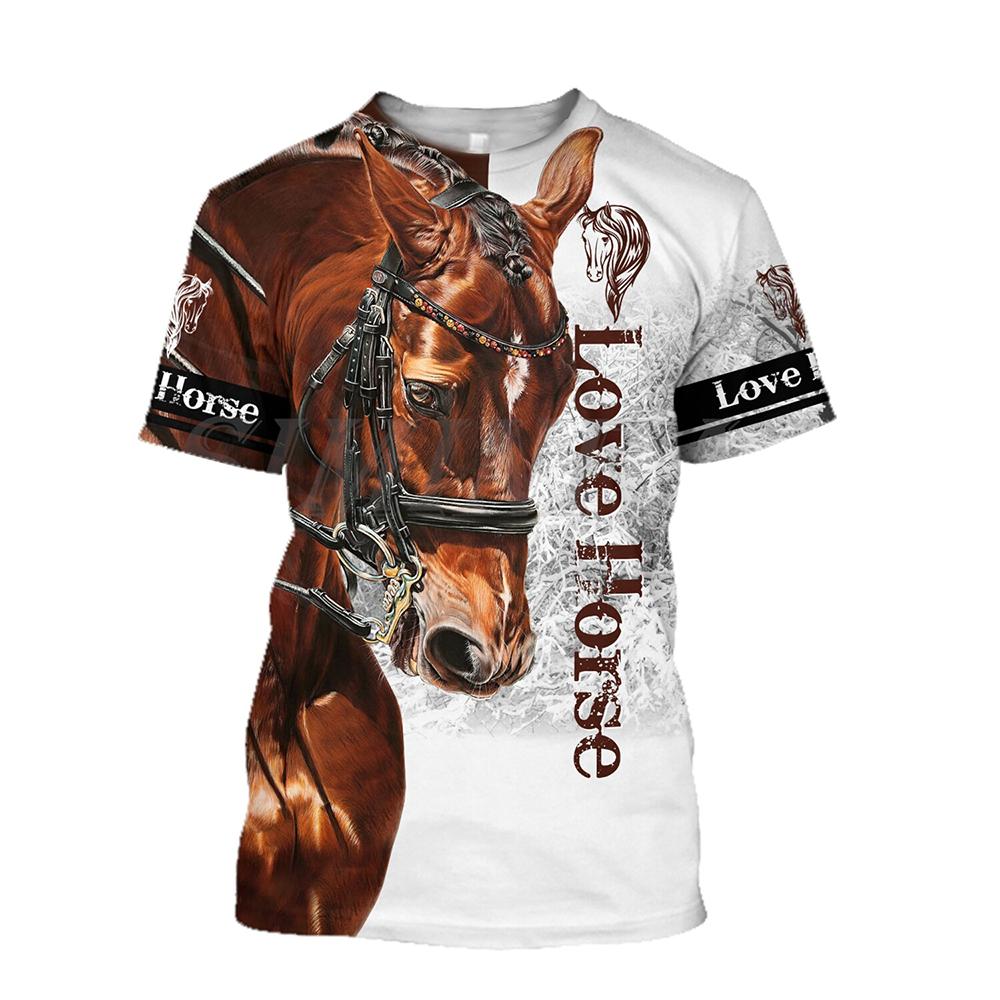 Etst 003 3D-printpaardenshirt Unisex mode dames T-shirt groot los O-hals T-shirt casual korte mouw T-shirt paardenkleding S