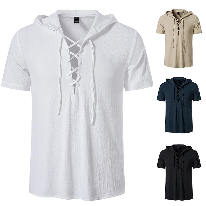 Phoca largha Heren Zomer Klassieke Korte Mouw Hoodie Ademende Capuchon T-shirts Lichtgewicht Sweatshirt Hoodies Pullover voor Heren V Hals Capuchon Shirts Effen Tops S wit