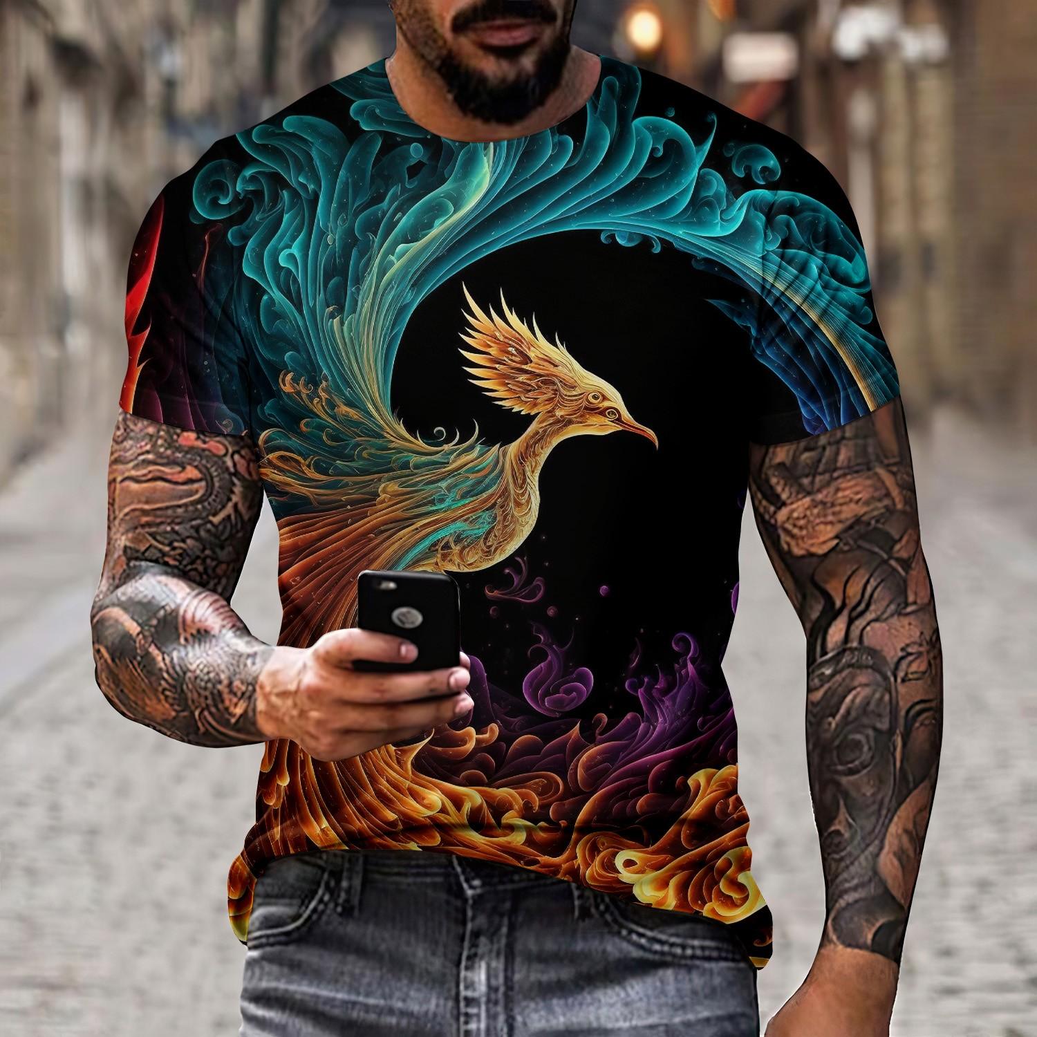 Chengyu Summer Men's T-shirt 3D Phoenix Print Personalized Soft Breathable Comfortable Cool Street Polyester Short Sleeves Tees Tops S