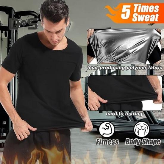 DYS Men Clothing Sauna Shirt Korte Mouw Sweat Top Elastisch Ronde Hals Warmteproducerend Calorie Verbrandend Gewichtsverlies Effen Kleur Heren Gym Oefening Sport Top XL blauw