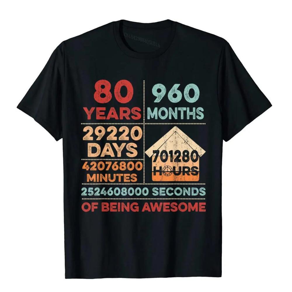 The best product for you Vintage 80e verjaardag cadeaus 80 jaar oud 960 maanden T-shirt Camisa katoenen mannen T-shirts unieke groothandel T-shirts S beige