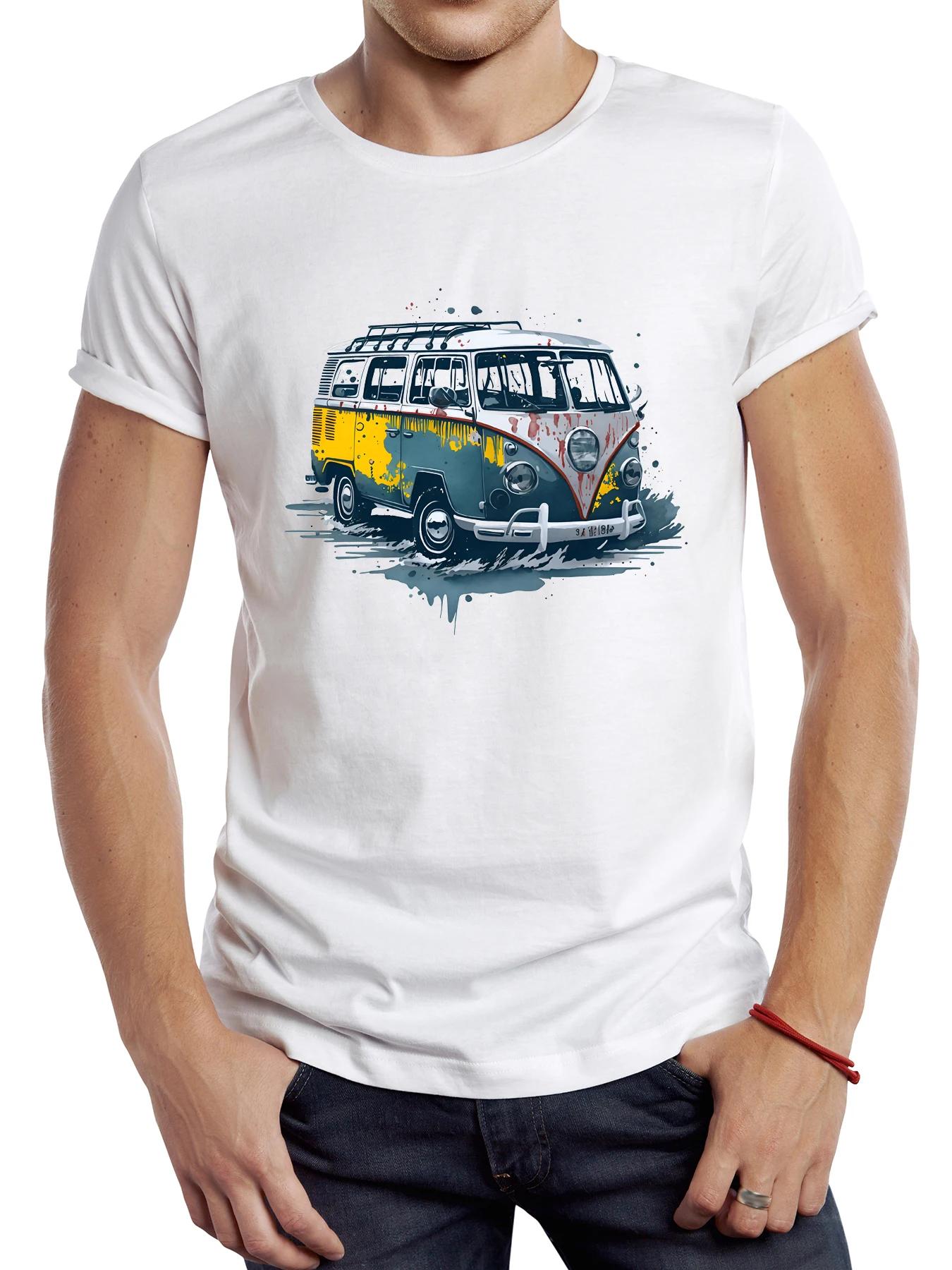 The best product for you TEEHUB Vintage Painted Bus Men T Shirt Graphic Camping Bus Sport Cloth Retro Classic Car Tops Hipster Tee S beige