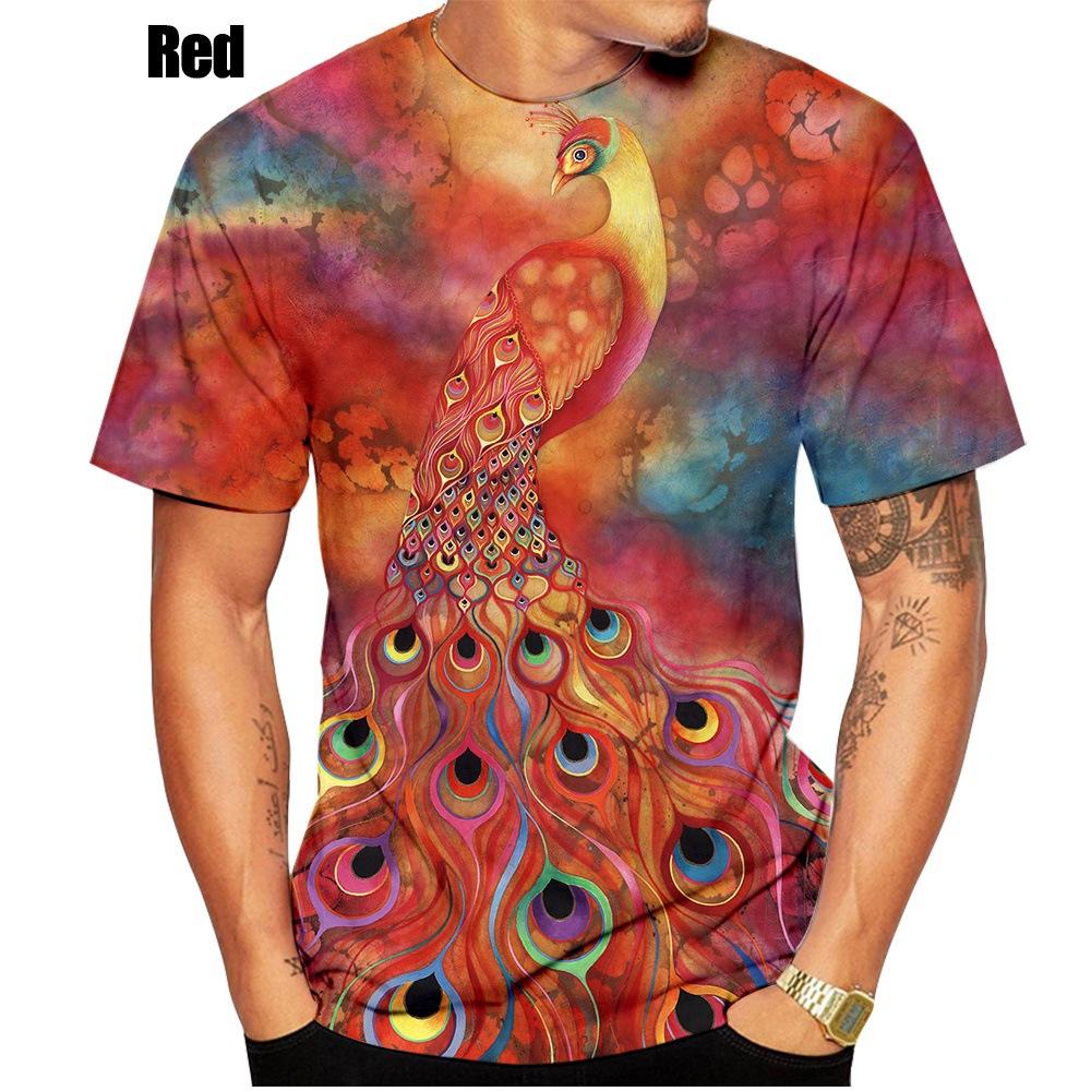 No. 11 Fashion Peacock Feather 3D Printed Men's Casual Short Sleeved T-shirt Man Tops XS zwart