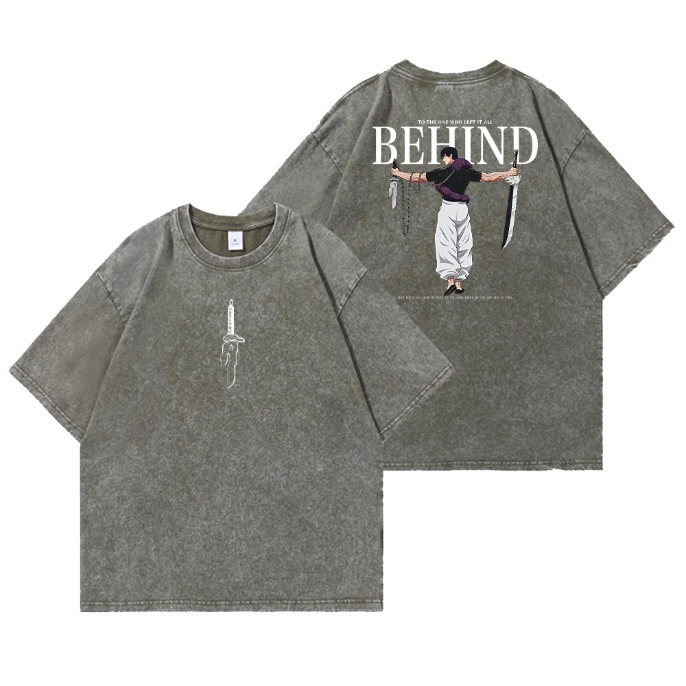 Washed Vintage T Shirt Exclusive NO.1 Anime Jujutsu Kaisen Acid T Shirts Casual Vintage Washed ArmyGreen Tee Short Sleeve Manga Gothic Tops Unisex Summer M