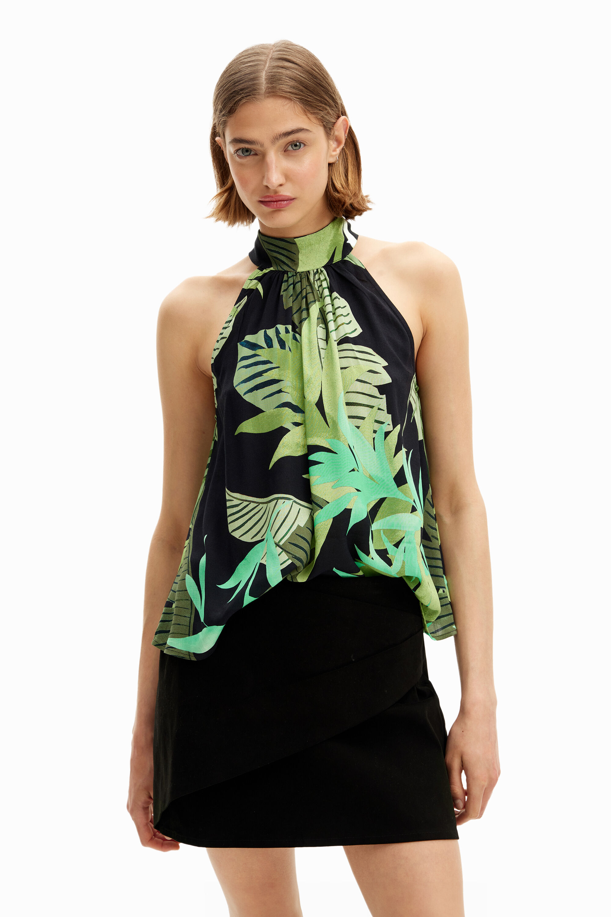 Desigual Blouse met tropische bladeren - BLACK