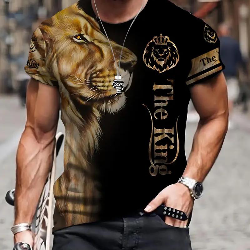 3D Fashion Design Clothing Nieuwe zomer herenmode T-shirt persoonlijkheid leeuw bedrukt heren T-shirt top XS wit