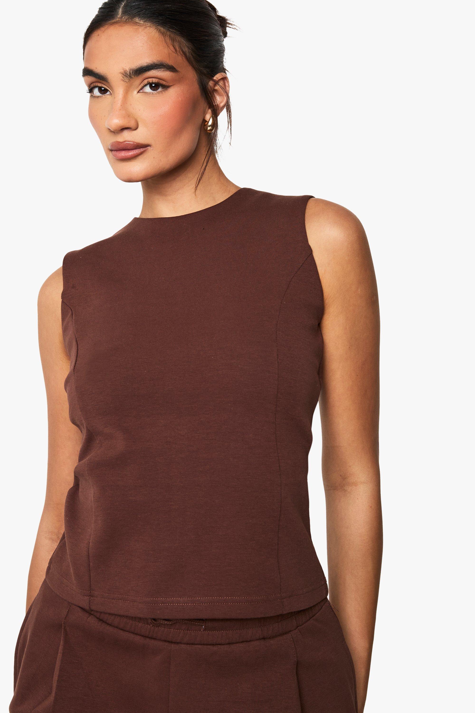 Boohoo Geplooide Peplum Top, Chocolate