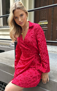 Jurkjes Stretch Jacquard Jurk Merel Rood