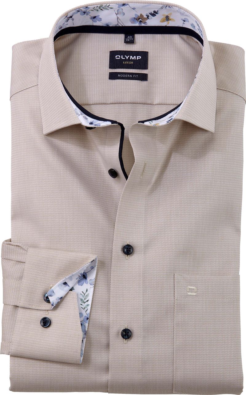 Olymp Luxor Overhemd Structure Beige