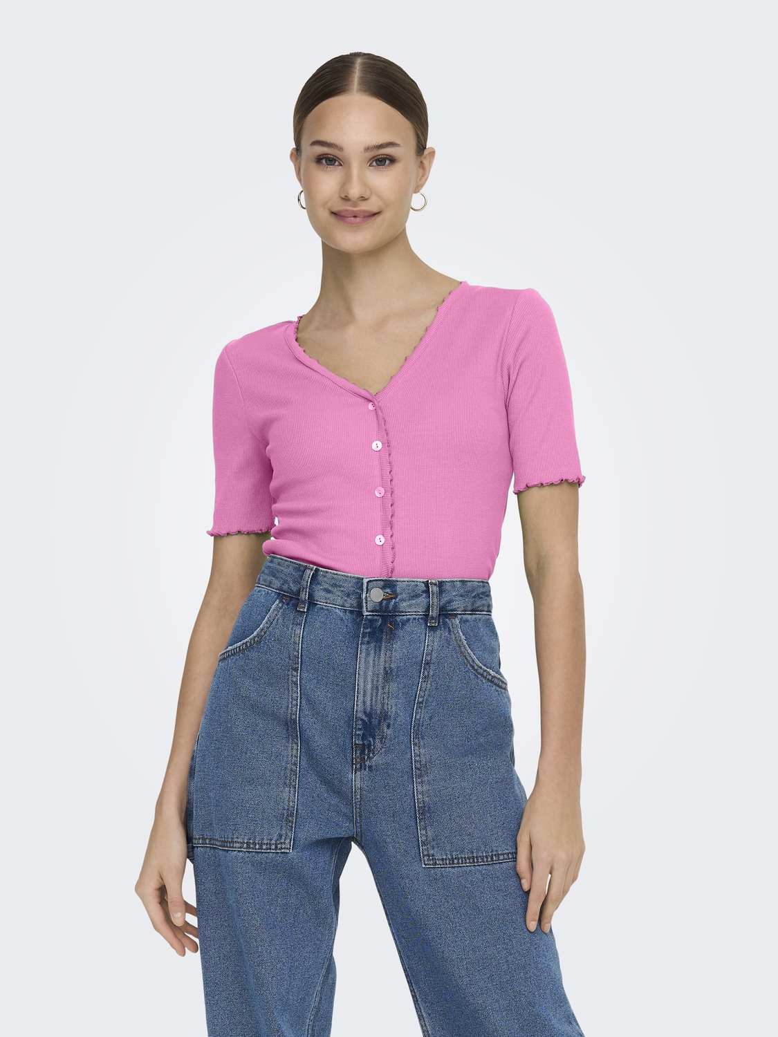 Only Shirt met korte mouwen ONLLAILA S/S BUTTON TOP JRS