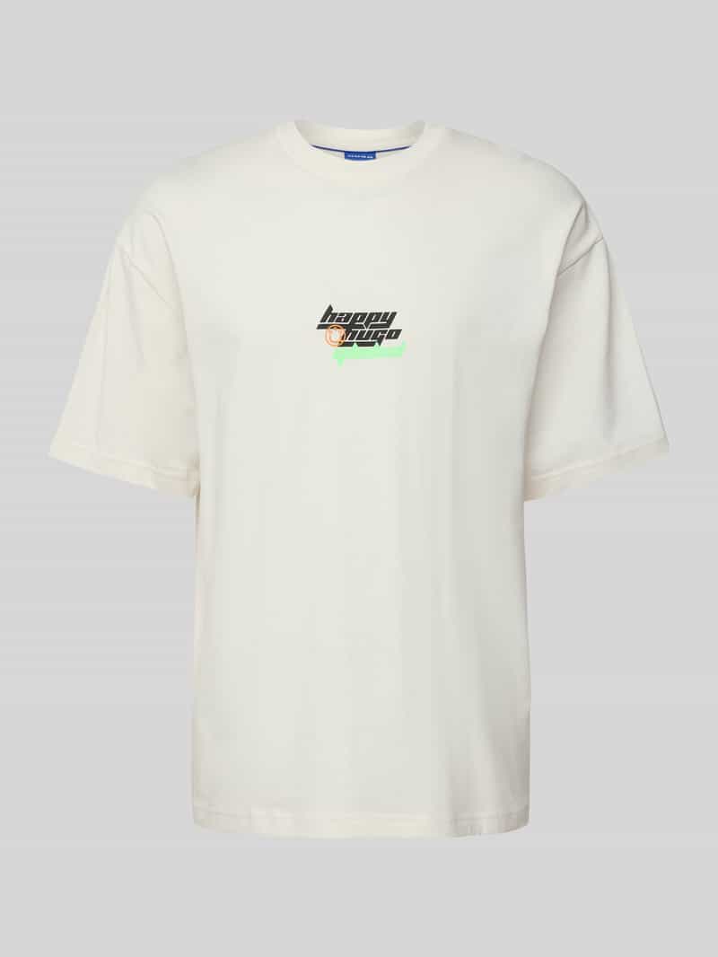 OTTO HUGO Blue T-shirt Nerperi met veelkleurig logo-opschrift