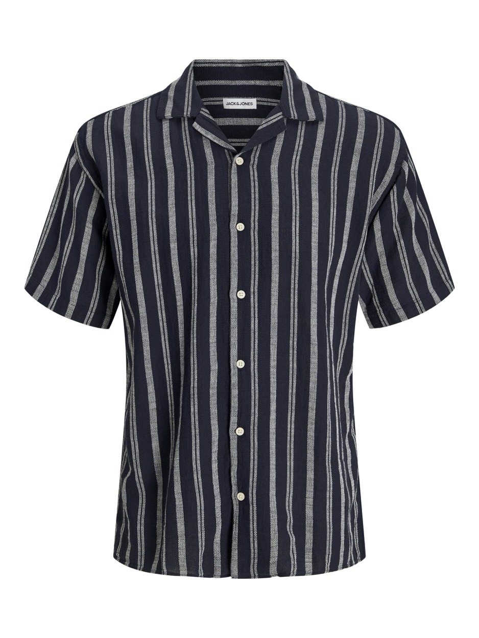 Jack & Jones Jjeenzo stripe resort shirt ss sn navy