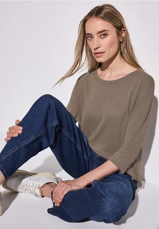 STREET ONE T-shirt 3/4-mouw en in brei-look