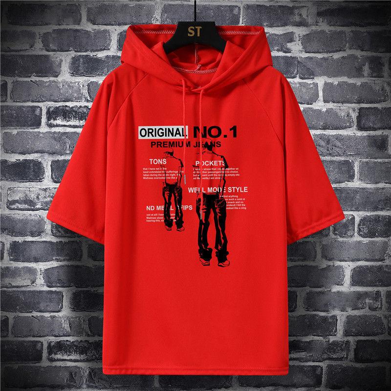 BURNER Mannen Lente Zomer T-shirt Korte Mouw Half Mouw Print Splicing Mannelijke Casual Losse Tops Streetwear Capuchon Kleding Plus Size M