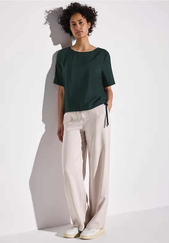 STREET ONE Blouse met korte mouwen met een rijgkoord bij de zoom
