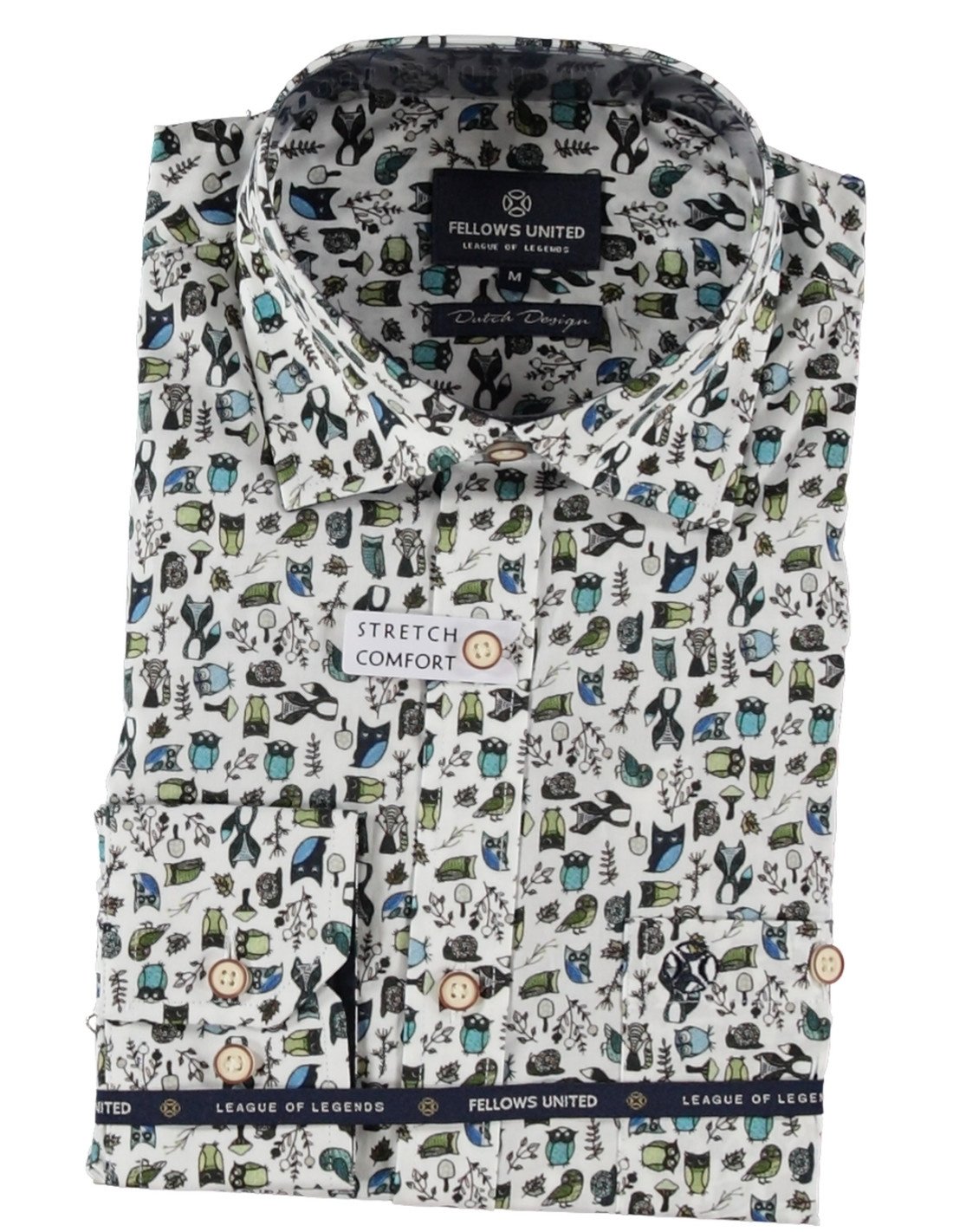 Fellows United Korte Mouw Overhemd Owl Stretch 
