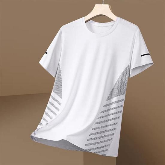 Talos Men Clothing Zomer heren top ijszijde snel drogend mesh korte mouwen grote maten ronde hals losse contrastkleur dunne elastische casual trui dagelijkse sport T-shirt L blauw