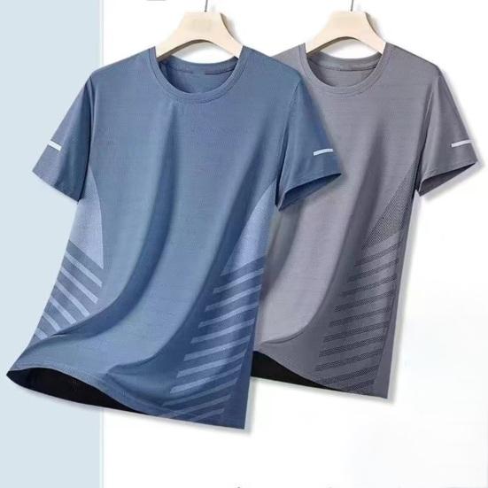 Tianhangyuan Zomer heren top ijszijde snel drogend mesh korte mouwen grote maten ronde hals losse contrastkleur dunne elastische casual trui dagelijkse sport T-shirt 5XL grijs