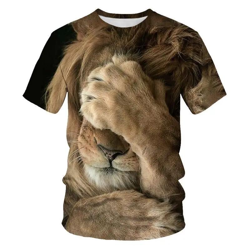 Huiteng Zomer Nieuw dierenpatroon Heren T-shirt met print en leuke elementen O-hals Plus Size Comfortabele top met korte mouwen M