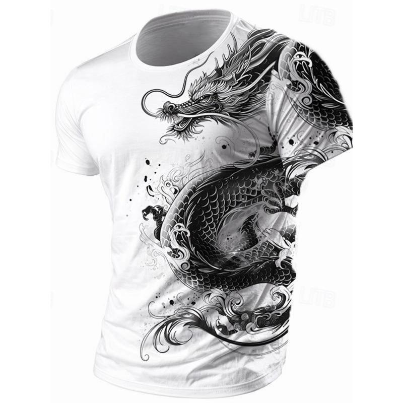 ETST0013 3D Dragon Print Men's T-shirt Summer Daily Casual Men's Street T-shirt Outdoor Sports Short Sleeve Urban Fashion Men's T-shirt S