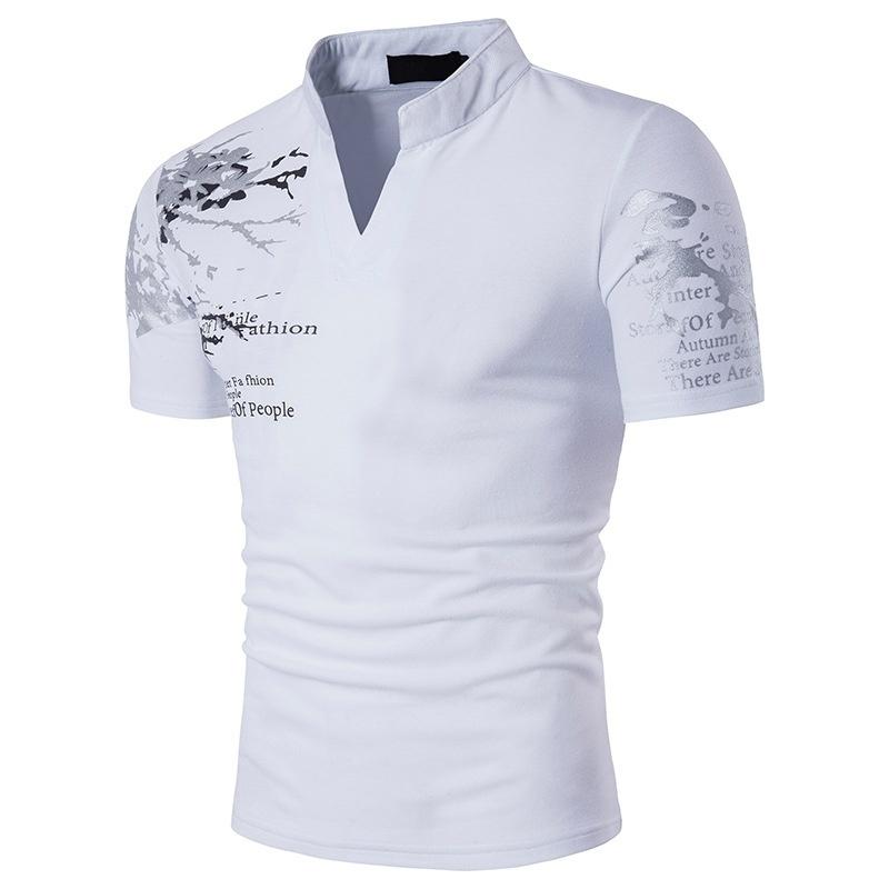 YiShun Heren T-shirt T-shirt met korte mouwen Heren sport-t-shirt V-hals Tees Zomershirts XS wit