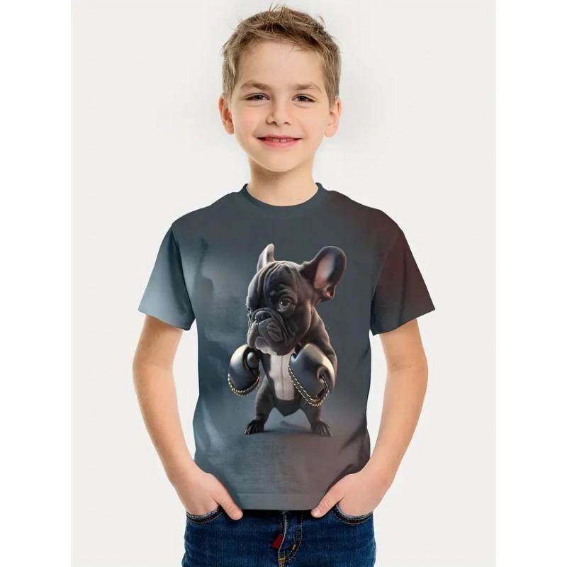 ETST 06 2024 Retro Hond 3d Print Casual Kinderkleding Top T-shirt Mode T-shirt Dier Kinderen Jongenskleding Korte Mouw 100CM