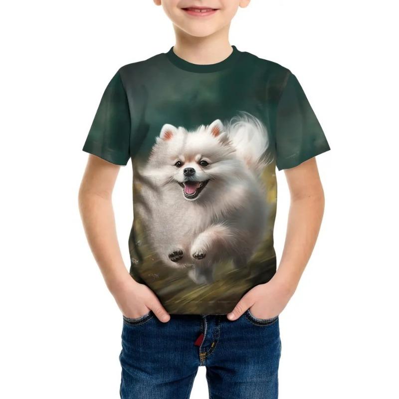 ETST 06 2024 Retro Hond 3d Print Casual Kinderkleding Top T-shirt Mode T-shirt Dier Kinderen Jongenskleding Korte Mouw 160CM
