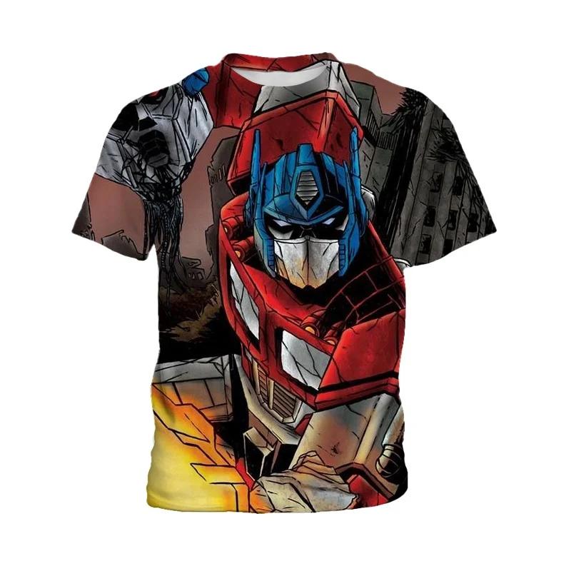 Plus Size FUGUIS 3D Geprint Kinder T-shirt met Korte Mouwen Anime Transformatie Robot Comfortabel Top Heren Outdoor Casual T-shirt S