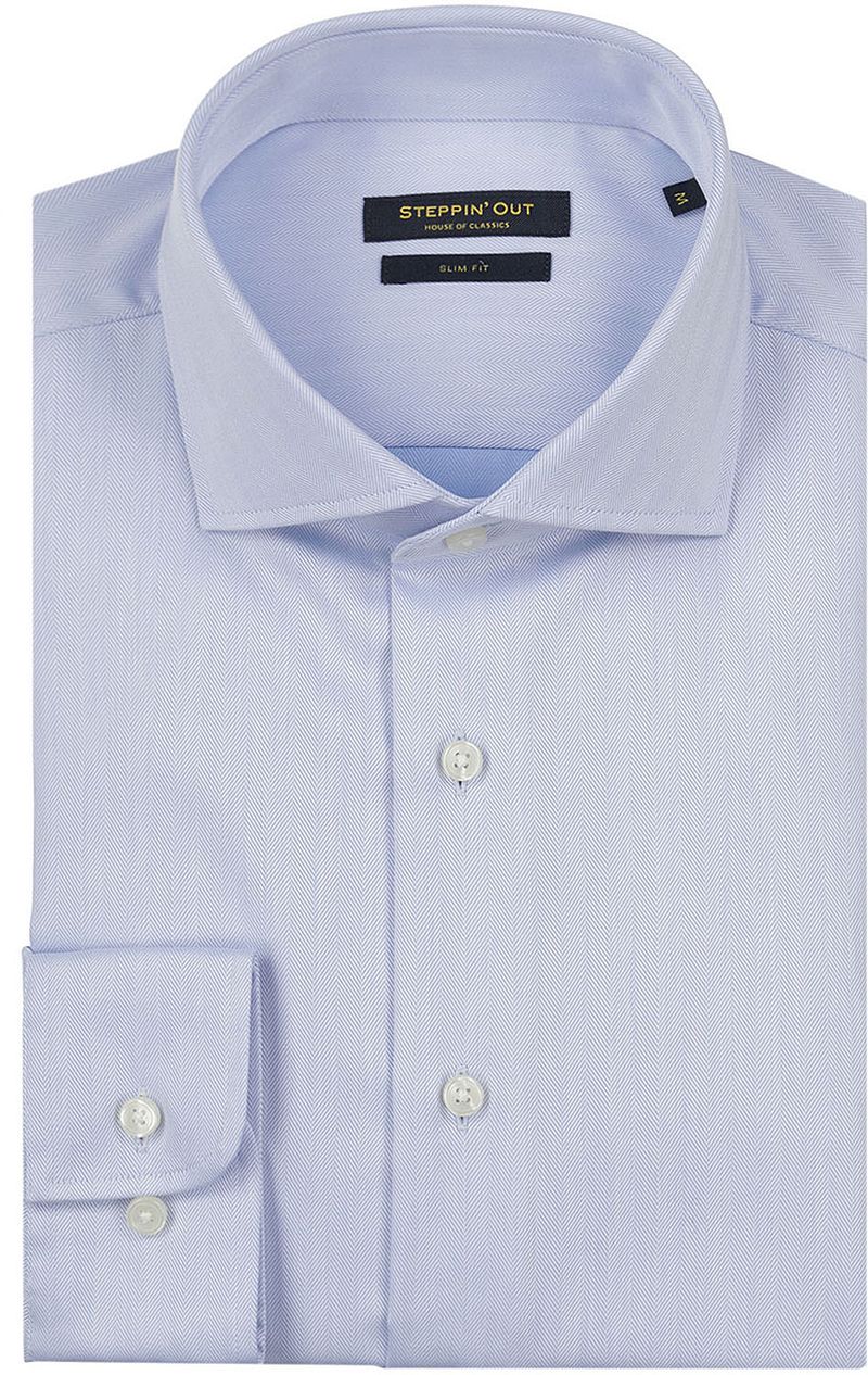 Steppin' Out Overhemd Slim-Fit Herringbone Lichtblauw
