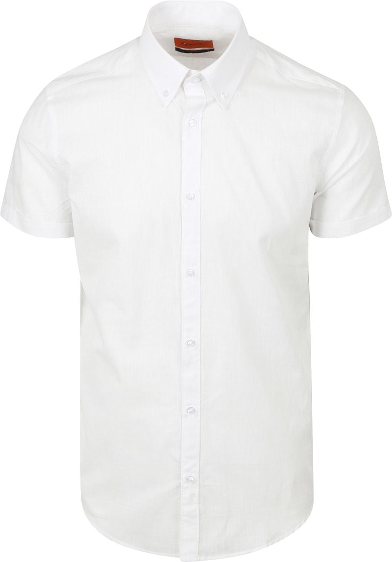Suitable Korte Mouwen Overhemd Cotton Slub Wit