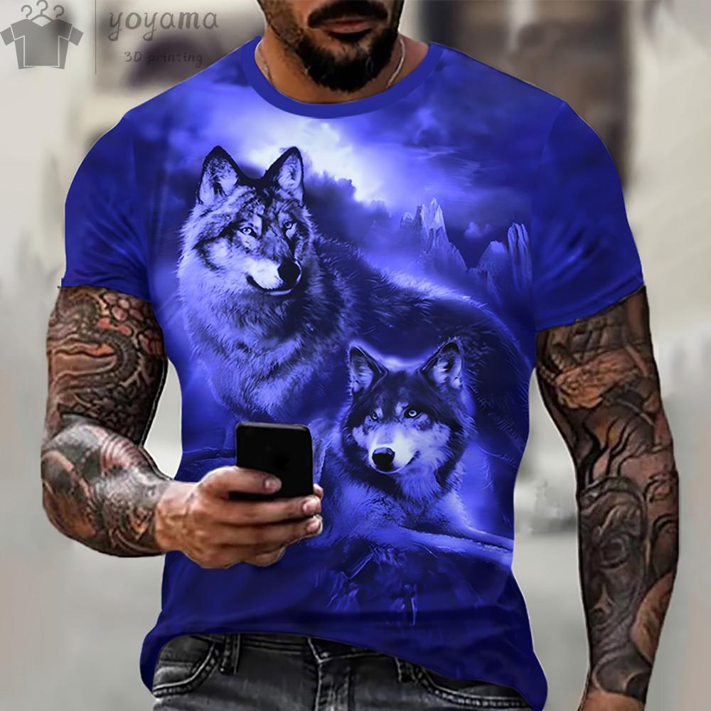 WowClassic Herenkleding Wolf Patroon 3d Print T-shirts Voor Heren Zomer Mode Korte Mouw Tee Vintage Street O-Hals Oversized T-shirt 4XL