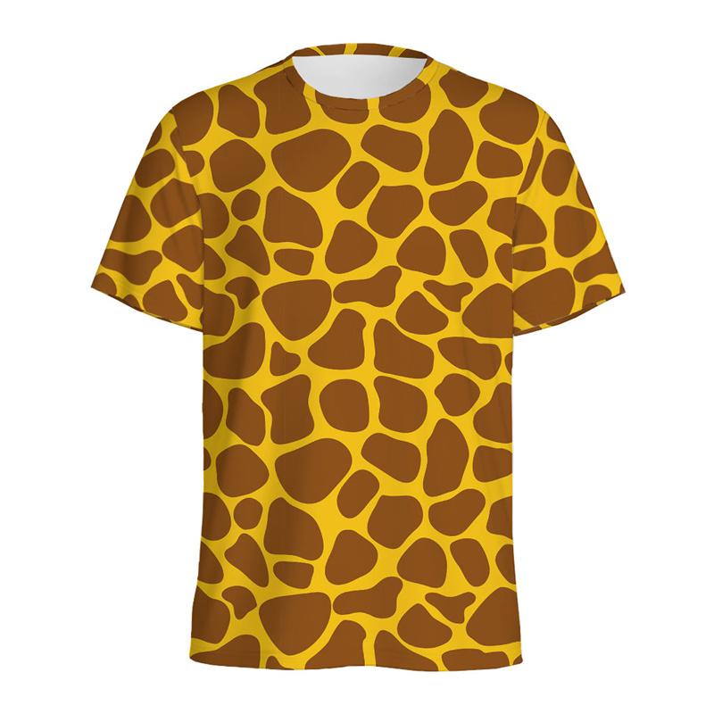 ForYourBeauty Schattig T-shirt met giraffenpatroon voor heren, zomer 3D-geprint dierenhuid T-shirt, modieuze ronde hals, korte mouwen, tops S