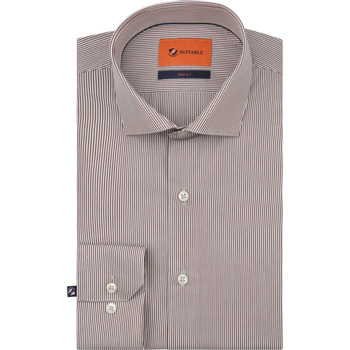 Suitable Overhemd Lange Mouw  Twill Overhemd Extra Lange Mouw Streep Bruin